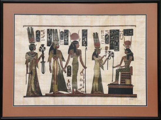 Egyptian Papyrus Art Depicting Women Bringing Gifts To Queen