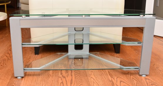 Modern Metal TV Stand With 2 Glass Shelves