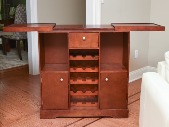 Expandable Wood Bar Cabinet With 5 Shelf Wine Rack And 2 Storage Doors