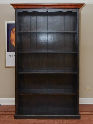 Large 5 Shelf Wood Book Shelf With 2 Display Lights And. Removable Glass Shelves