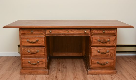 Oversized 7 Drawer Wood Desk With 2 File Cabinet Drawers