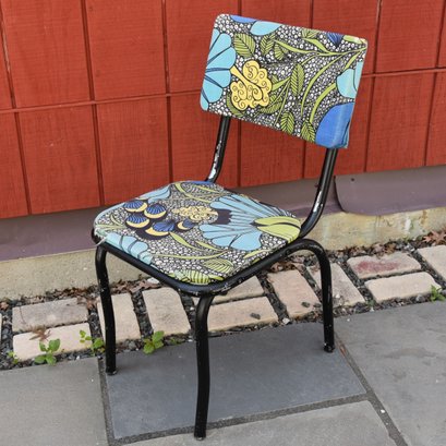 Vintage Peacock Upholstered Black Metal Chair