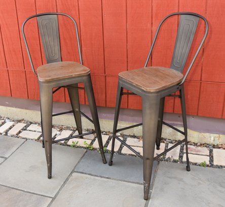 Pair Of Metal And Wood Farm House Style Bar Stools