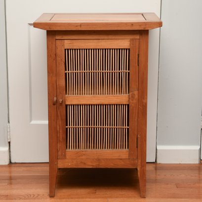 Vintage 1970's Rattan And Wood Cabinet
