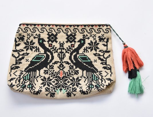 Embroidered Peacock Clutch Bag