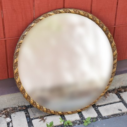 Large Round Gold Painted Ornate Wood Framed Wall Mirror