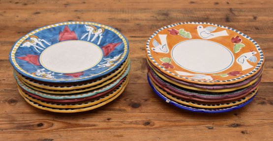 Set Of (14) Italian Ceramic Solemene Vietri Animal Themed Hand-Decorated Dinner Plates