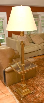 Brass And Glass Corinthian Metal Floor Lamp With Side Table