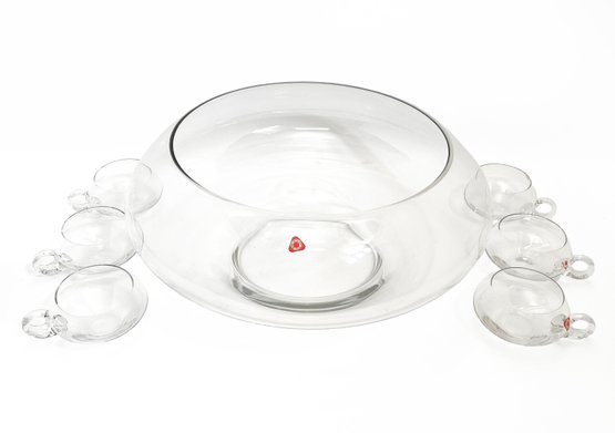 Handmade Glass Punch Bowl And Glasses, Poland