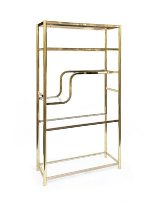 Milo Baughman Style Gold And Glass Etagere