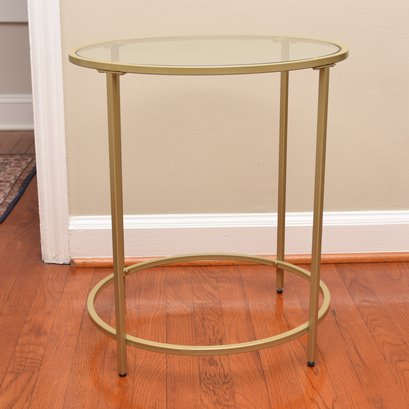 Gold Metal And Glass Round Side Table
