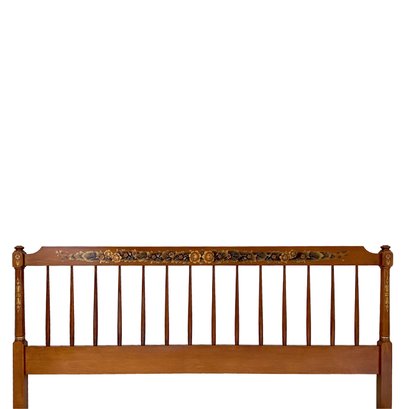 Hitchcock Spindle Back Headboard With Classic Harvest Stenciling