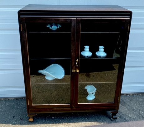 Antique Glass Door Bookcase On Casters