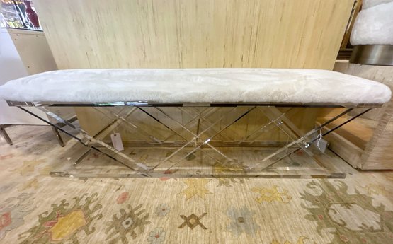 Luxurious Interlude Home Asher King Lucite & Faux Fur Bench