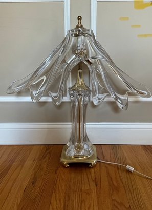 Art Deco Cofrac Art Verrier Crystal & Brass French Table Lamp