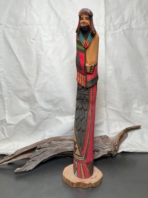 'Shalako' Signed C. Charley? Wooden Carved Native American Kachina And Drift Wood