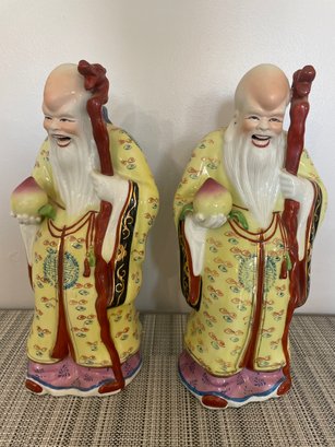 Pair Of Porcelain Monks Statues