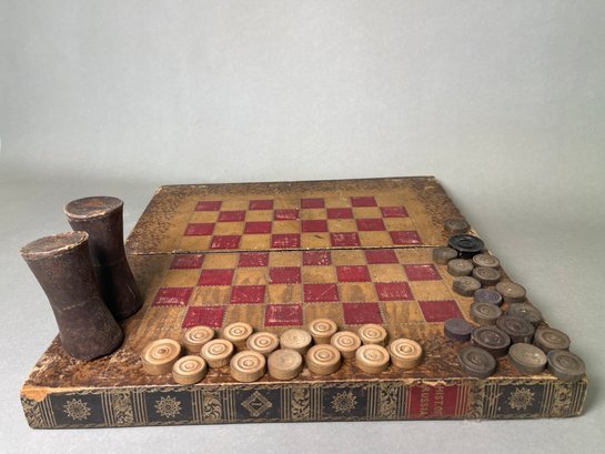 A Vintage Faux Book Checker & Backgammon Board