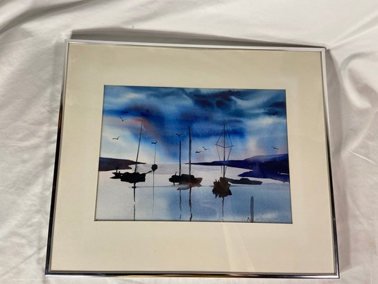 Original Waterscape Watercolor Signed Henderson 19x16in Matted Framed