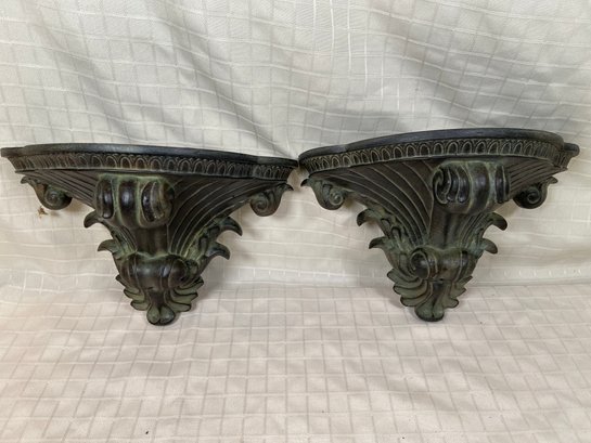 Pair Of Green And Black Resin Wall Sconce Shelf 11.5x5.5