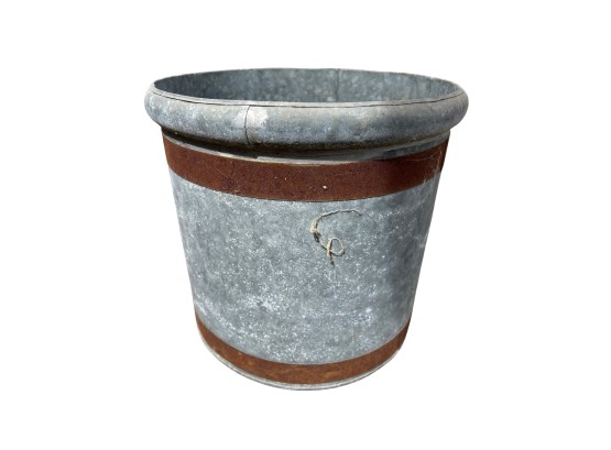 Large Galvanized Metal Strapped Planter Pot