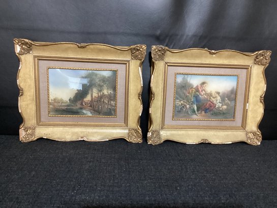 A Pair Of Mid 1800s Original Oil Paintings Look To Be Done On Metal, Great Shape