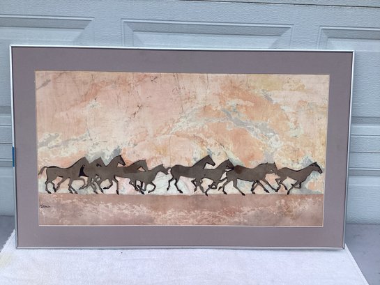Indian Ponies On Fabric Seirgraph ,  Possibly A Painting Not Sure ? Signed