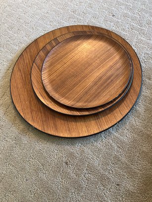 Trio Of Vintage MCM Wood Laminate Serving Platters
