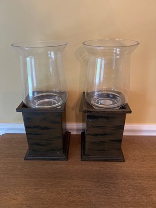Pair Of Glass Hurricane Candle Pillars