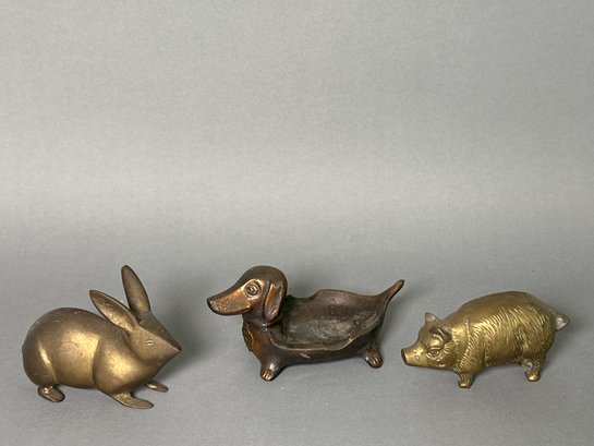 Vintage Brass Dog, Rabbit & Pig Figurines