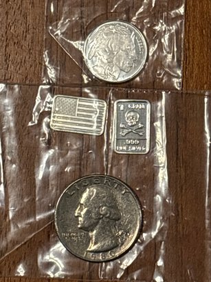 Lot Three Miniature .999 Silver Bars And Coin Proof Sealed From The Mint (9)
