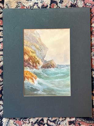 Nice Antique Marine Seascape Watercolor Painting By Bennett