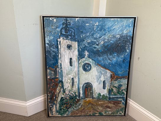 Vintage Original Oil Painting Of Church