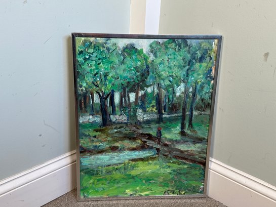 Signed Vintage Forest Scene Original Oil Painting