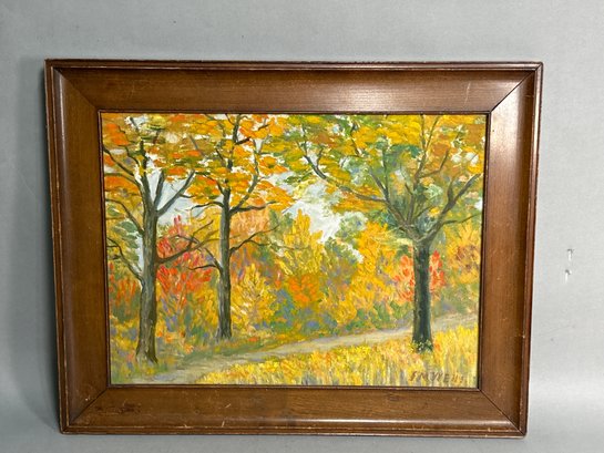 Signed Vintage Autumn Landscape Original Oil Painting