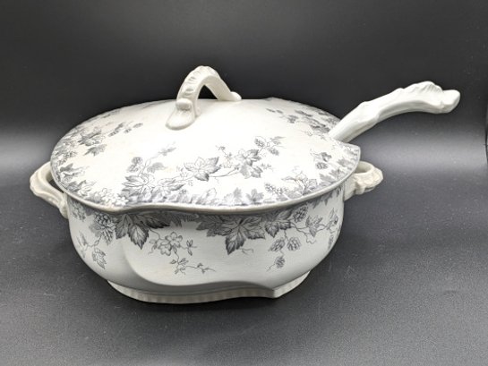Antique Semi-porcelain Soup Tureen With Ladle