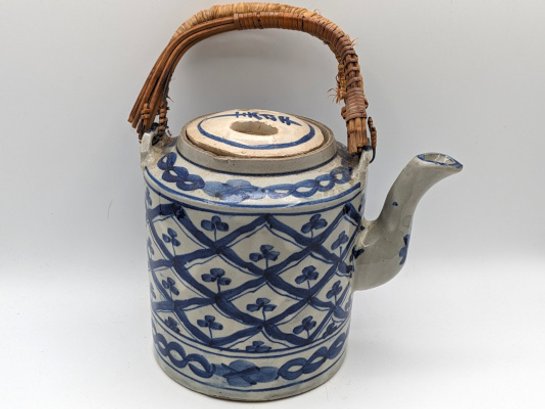 Antique Teapot With Rattan Handle