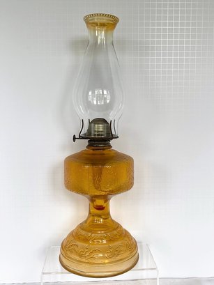 Vintage 18.5' Oil Lamp Yellow/gold Chimney Has Trim On Top