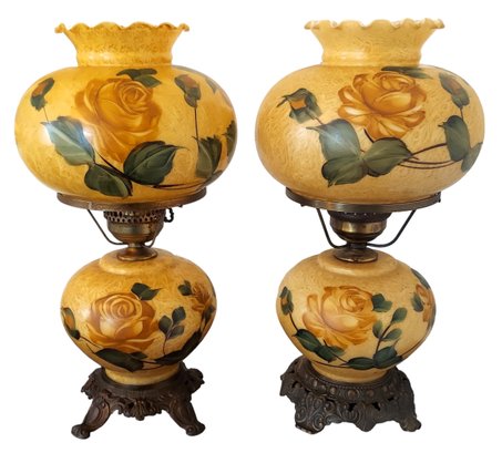 Gorgeous Pair Vintage Hand Painted Gone With The Wind Lamps