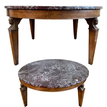Old Colony Furniture Company Marble Top Table With Bust Topped Legs