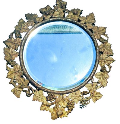 Vintage Antique Art Nouveau Grape & Leaf Pattern Metal Wall Mirror