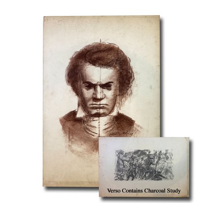 20x30 - Beethoven Study - Sanguine On Paper With Charcoal War Scene Study On Verso Signed Alton S. Tobey