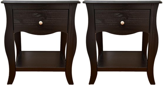 Pair Of Ikea One Drawer Ebony Nightstands With Bottom Storage Tier