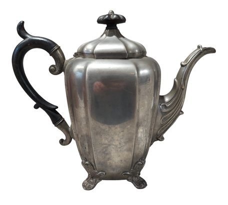 Antique 1850s James Dixon & Sons 10' Wood Handle Footed Pewter Teapot