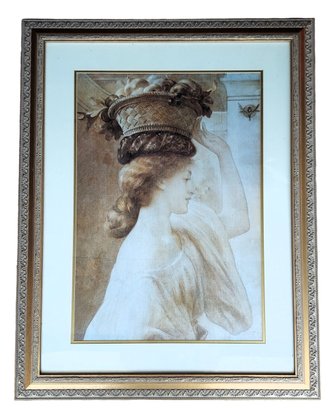 Lord Frederic Leighton GIRL WITH BASKET OF FRUIT Large Framed Lithograph Print