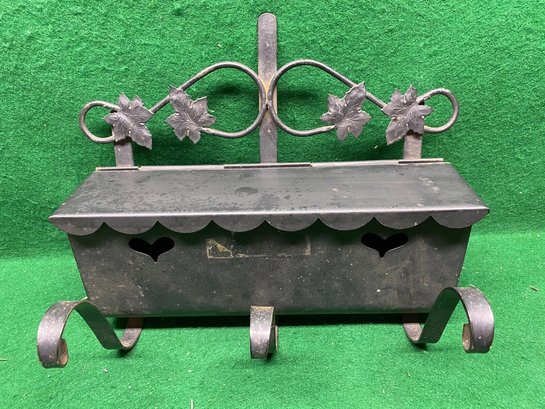 Vintage Black Metal Mailbox Wall-Mount Wrought Iron Newspaper Holder Rustic. Yes Shipping.