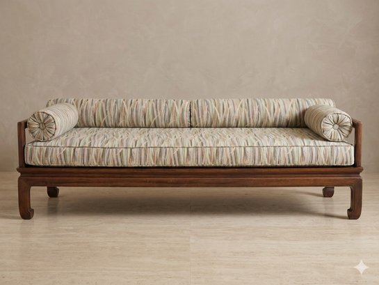 Vintage Asian Hardwood Frame Daybed With Cushions & Bolsters