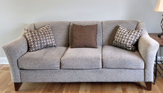 Raymour & Flanigan Sofa-Meyer Chenille In Grey, Includes Throw Pillows (Loveseat In Separate Lot)