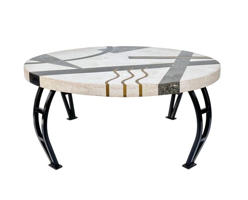 Tavola Oggetti Style Memphis Marble And Brass Inlay Coffee Table
