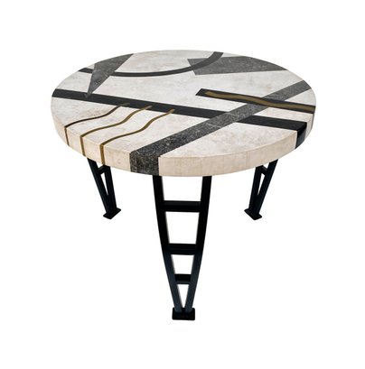 Tavola Oggetti Style Memphis Marble And Brass Inlay Side Table